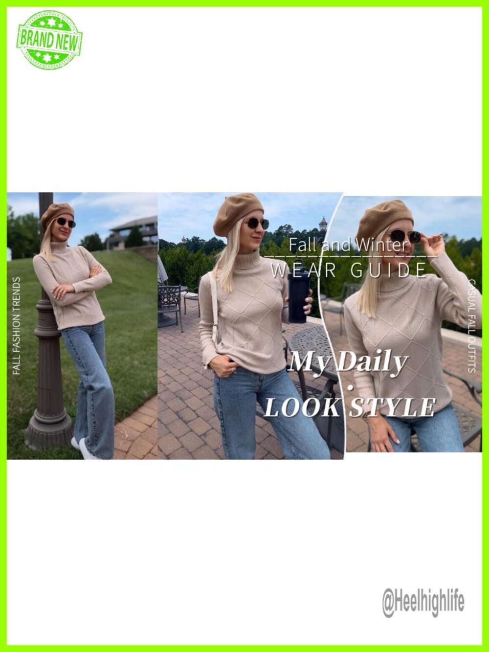 Turtleneck Sweater Chunky Knit Pullover Long Sleeve Fall Winter - Picture 5 of 6